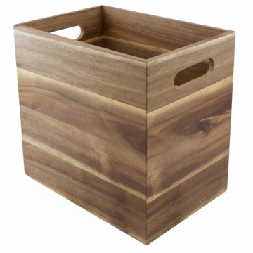 Acacia Wood Storage Bin with Integrated Handles - Durable Home Organizer
